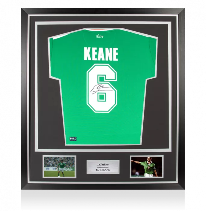 Roy Keane Back Signed Ireland Home Shirt In Classic Frame