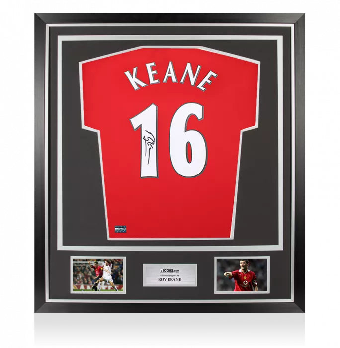 Roy Keane Back Signed Manchester United 2015-16 Home Shirt With Fan Style Numbers In Classic Frame