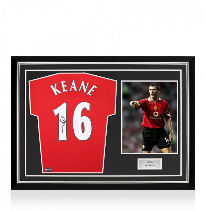 Roy Keane Back Signed Manchester United 2015-16 Home Shirt with Fan Style Numbers In Hero Frame: Option 1