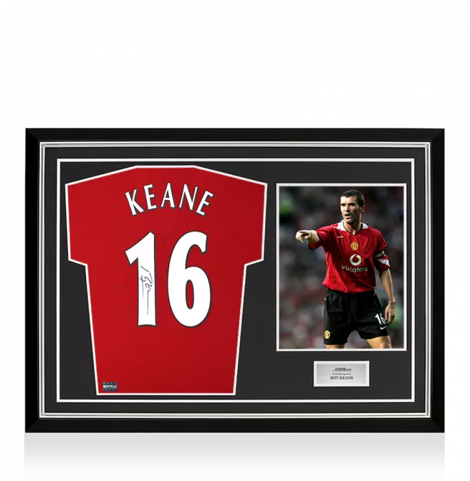 Roy Keane Back Signed Manchester United 2022-23 Home Shirt with Fan Style Numbers In Hero Frame: Option 1