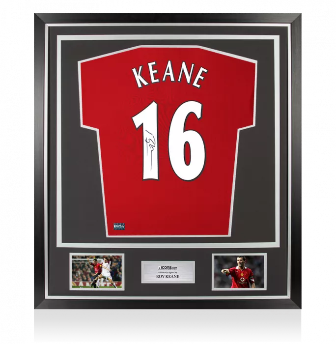 Roy Keane Back Signed Manchester United 2022-23 Home Shirt with Fan Style Numbers In Classic Frame