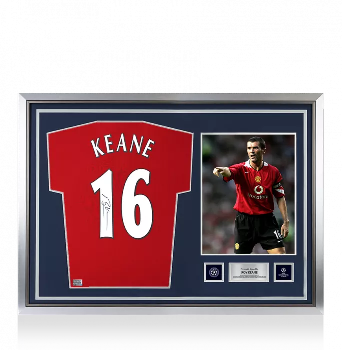 Roy Keane Official UEFA Champions League Back Signed And Hero Framed Manchester United 2022-23 Home Shirt With Fan Style Numbers
