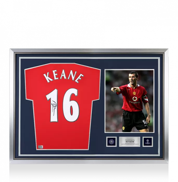 Roy Keane Official UEFA Champions League Back Signed And Hero Framed Manchester United 2015-16 Home Shirt With Fan Style Numbers