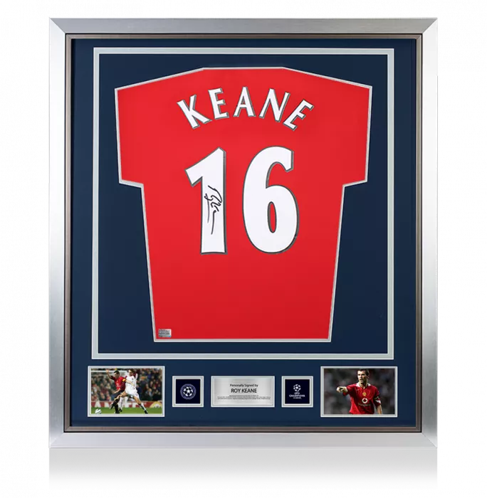 Roy Keane Official UEFA Champions League Back Signed And Framed Manchester United 2015-16 Home Shirt With Fan Style Numbers