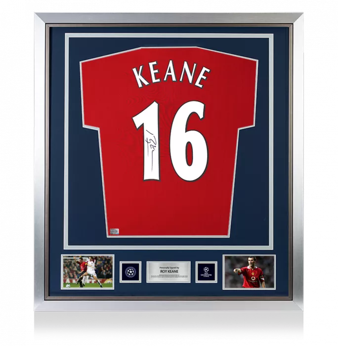 Roy Keane Official UEFA Champions League Back Signed and Framed Manchester United 2022-23 Home Shirt with Fan Style Numbers
