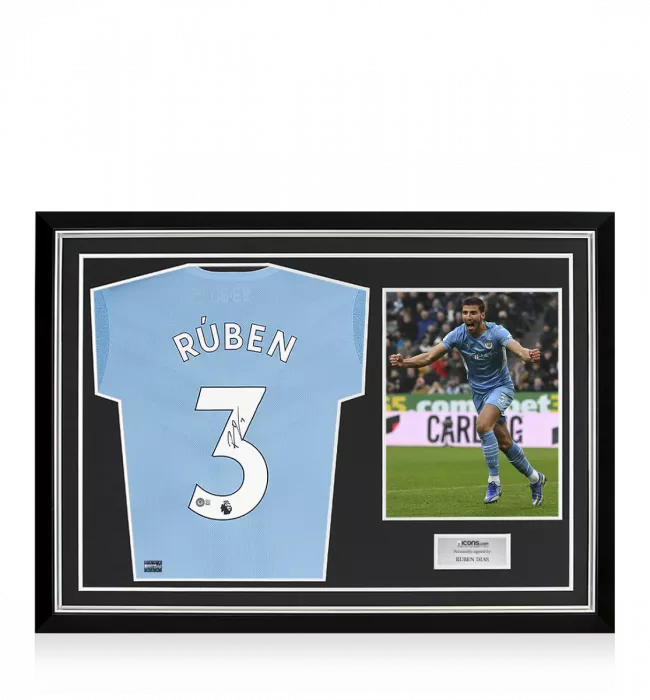 Ruben Dias Back Signed Manchester City 2021-22 Home Shirt In Hero Frame: Option 1