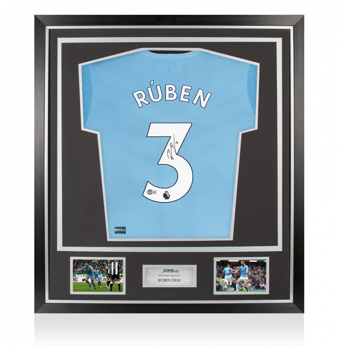 Ruben Dias Back Signed Manchester City 2021-22 Home Shirt In Classic Frame