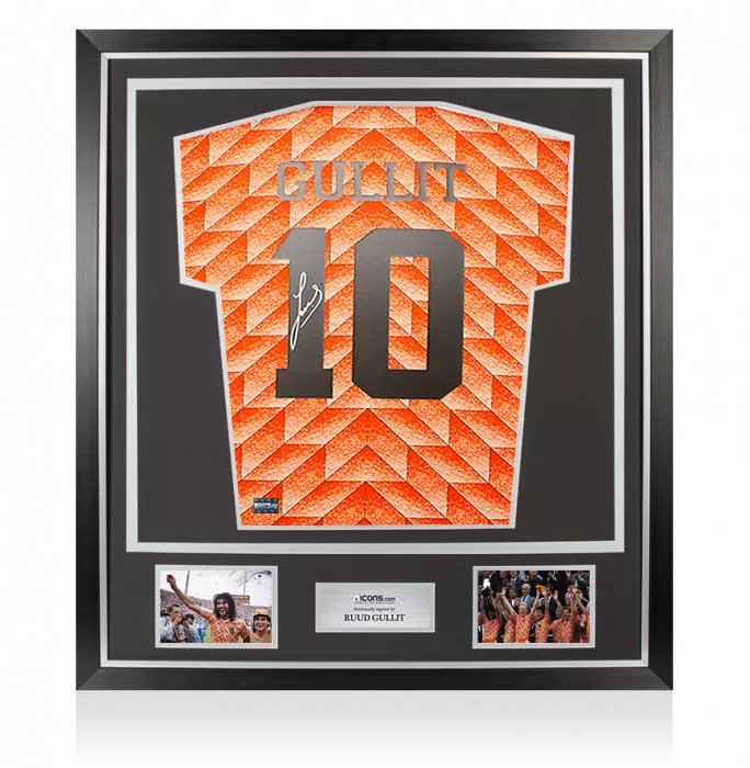 Ruud Gullit Back Signed Netherlands Retro 1988 Home Shirt In Classic Frame