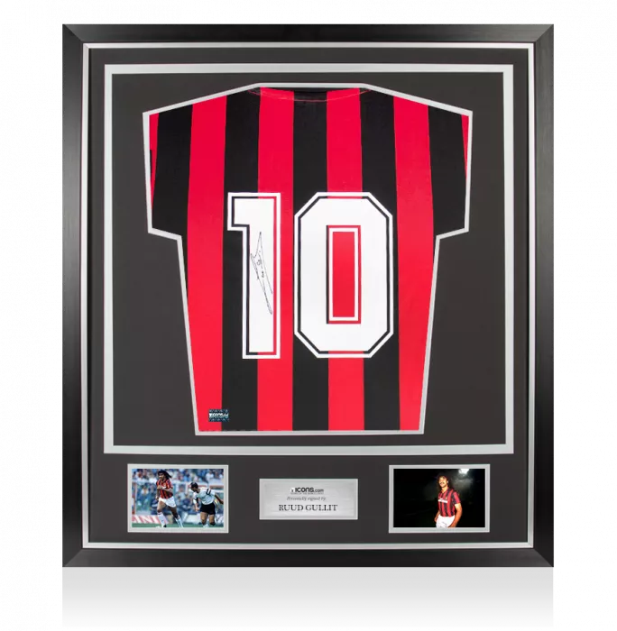 Ruud Gullit Back Signed Retro AC Milan Home Shirt In Classic Frame