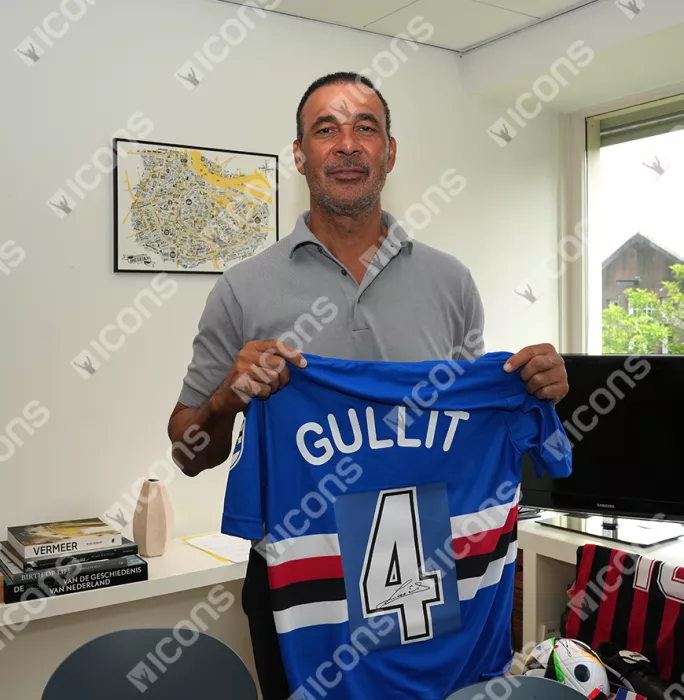 Ruud Gullit Back Signed Sampdoria Home Shirt With Fan Style Numbers In Classic Frame