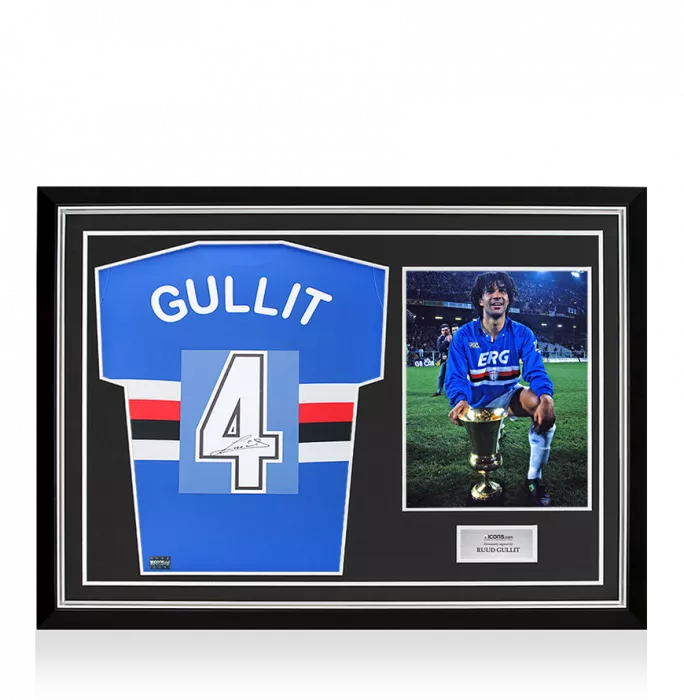 Ruud Gullit Back Signed Sampdoria Home Shirt with Fan Style Numbers In Hero Frame: Option 1