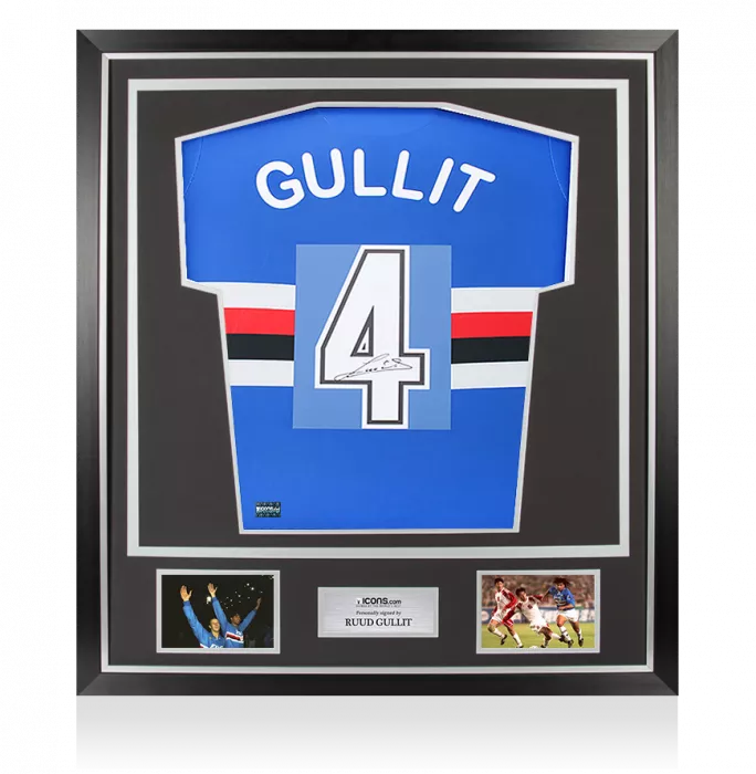 Ruud Gullit Back Signed Sampdoria Home Shirt with Fan Style Numbers In Classic Frame