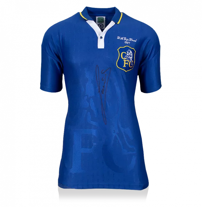 Ruud Gullit Front Signed Retro Chelsea Home Shirt: 1997 FA Cup Final Edition