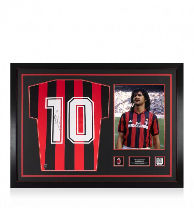 Ruud Gullit Official AC Milan Back Signed and Framed Retro Home Shirt