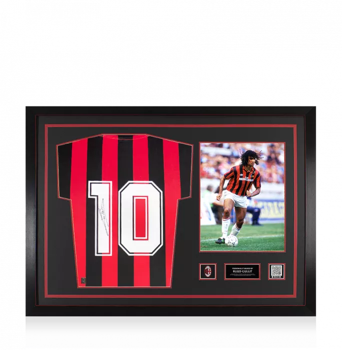 Ruud Gullit Official AC Milan Back Signed and Framed 1988 Home Shirt