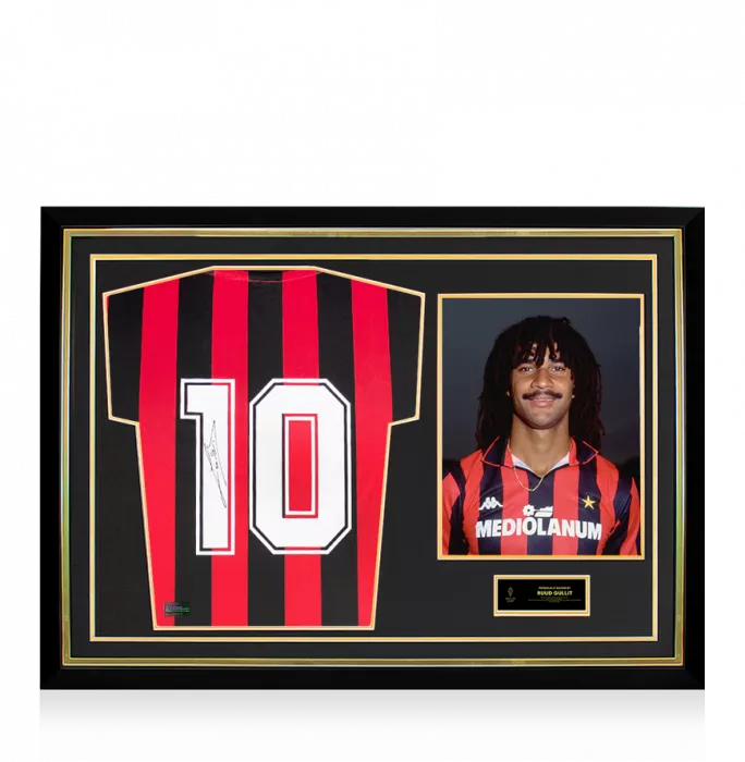 Ruud Gullit Official Ballon d'Or™ Back Signed and Hero Framed AC Milan 1988 Home Shirt