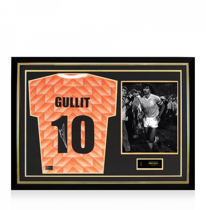 Ruud Gullit Official Ballon d'Or™ Back Signed and Framed Netherland 1988 Home Shirt