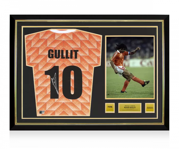 Ruud Gullit Official FIFA World Cup™ Back Signed and Framed Netherland 1988 Home Shirt