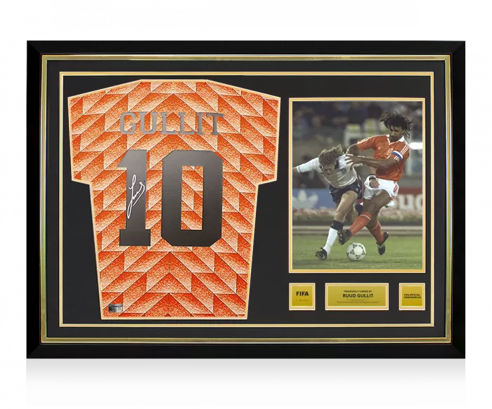 Ruud Gullit Official FIFA World Cup™ Back Signed and Hero Framed Netherlands Retro 1988 Home Shirt