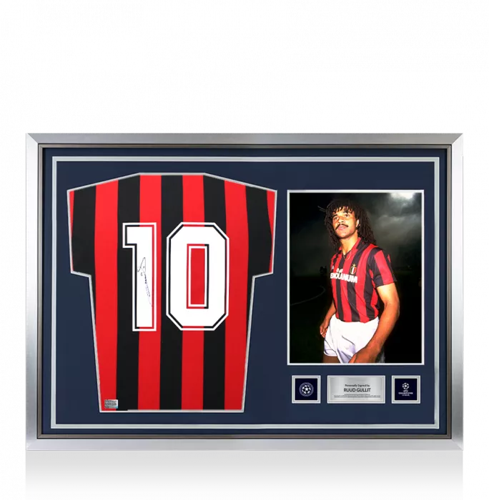 Ruud Gullit Official UEFA Champions League Back Signed And Hero Framed AC Milan 1988 Home Shirt