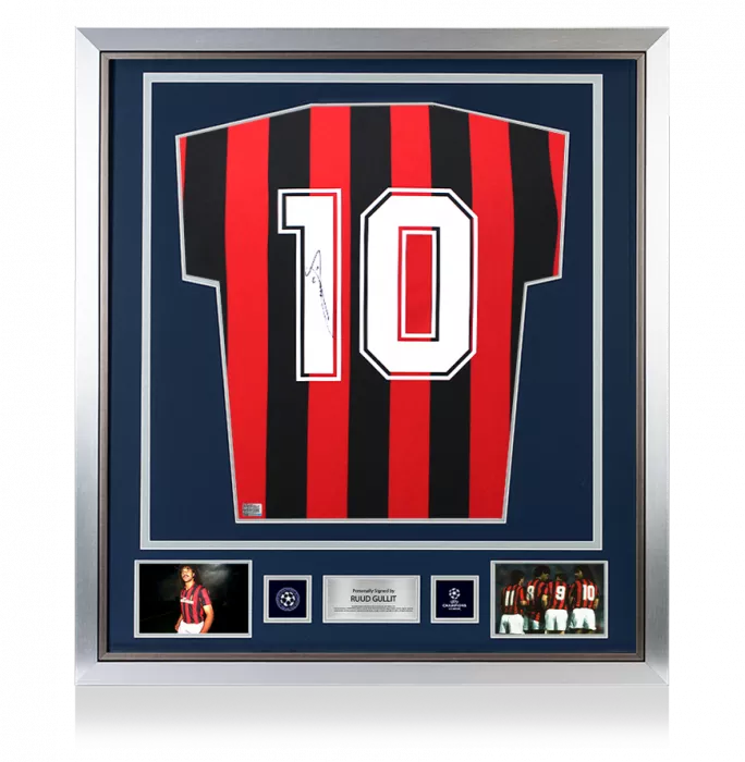 Ruud Gullit Official UEFA Champions League Back Signed and Framed AC Milan 1988 Home Shirt