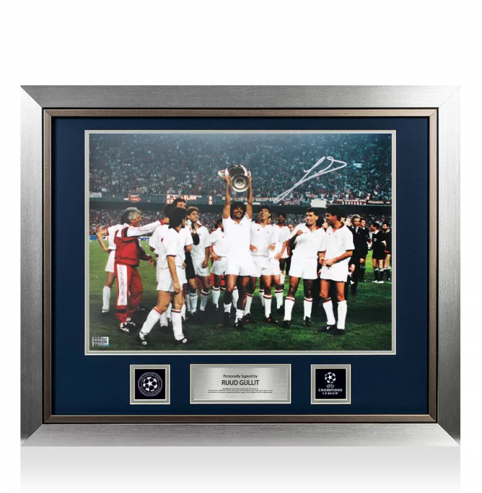 Ruud Gullit Official UEFA Champions League Signed and Framed AC Milan Photo: 1989 UEFA Champions League Winner