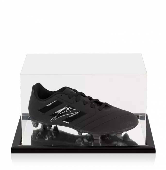 Ruud Gullit Signed Black Adidas Blackout Boot In Acrylic Case