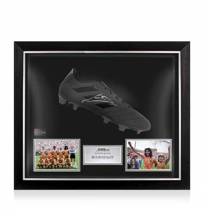 Ruud Gullit Signed Black Adidas Blackout Boot In Bubble Frame: Netherlands