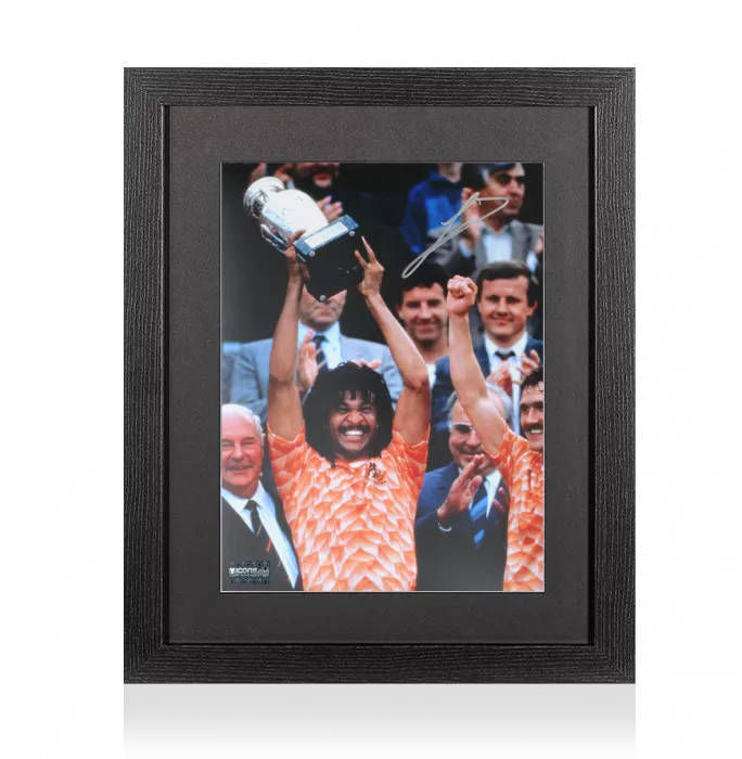 Ruud Gullit Signed Netherlands Photo In Black Wooden Frame: UEFA EURO 1988 Winner