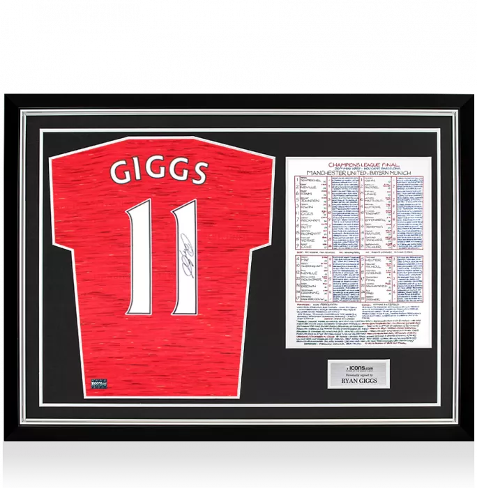 Ryan Giggs Back Signed Manchester United 2020-21 Home Shirt In Commentary Chart Frame