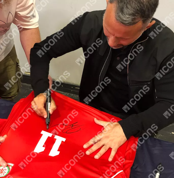 Ryan Giggs Front Signed Retro Wales Home Shirt In Classic Frame