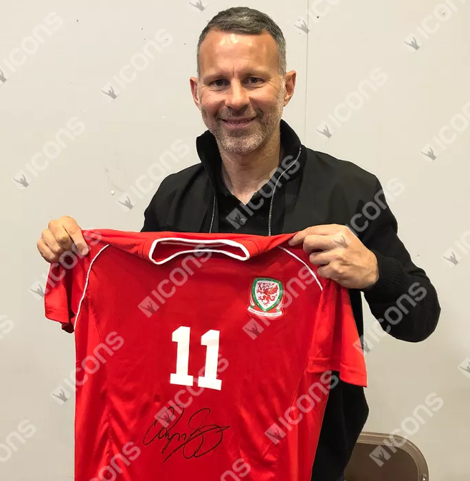 Ryan Giggs Front Signed Retro Wales Home Shirt In Classic Frame