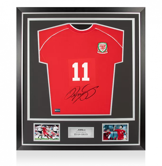 Ryan Giggs Front Signed Retro Wales Home Shirt In Classic Frame