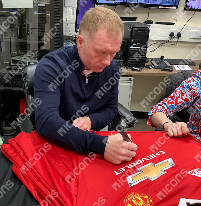 Ryan Giggs & Paul Scholes Front Signed Modern Manchester United Home Shirt