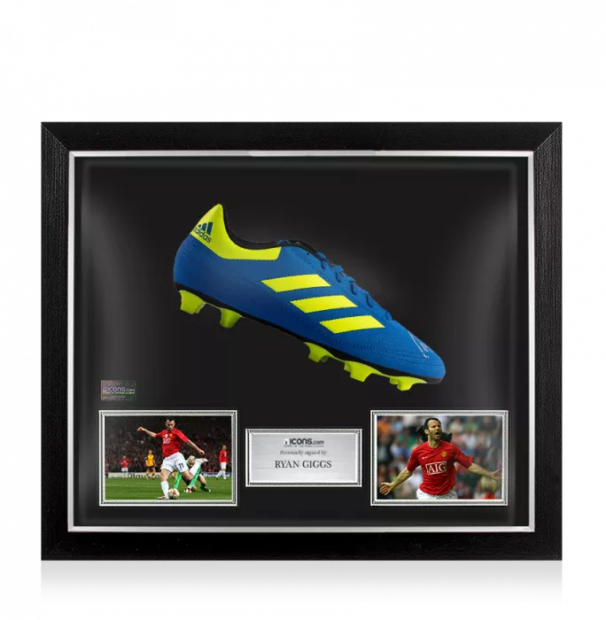 Ryan Giggs Signed Blue and Yellow Adidas Boot In Bubble Frame: Manchester United