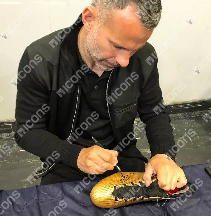 Ryan Giggs Signed Gold Adidas X Boot In Acrylic Case