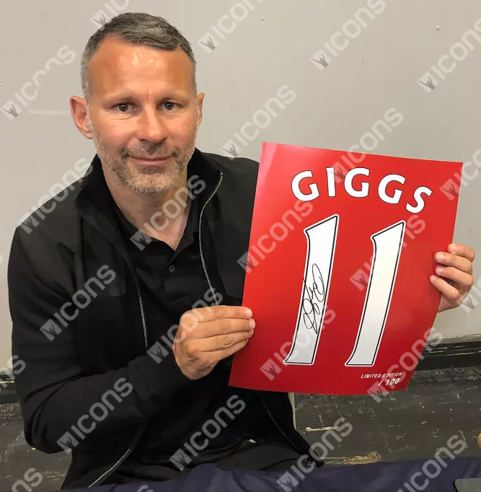 Ryan Giggs Signed Manchester United Home Shirt Print In Black Wooden Frame: Limited Edition 'Giggs 11'