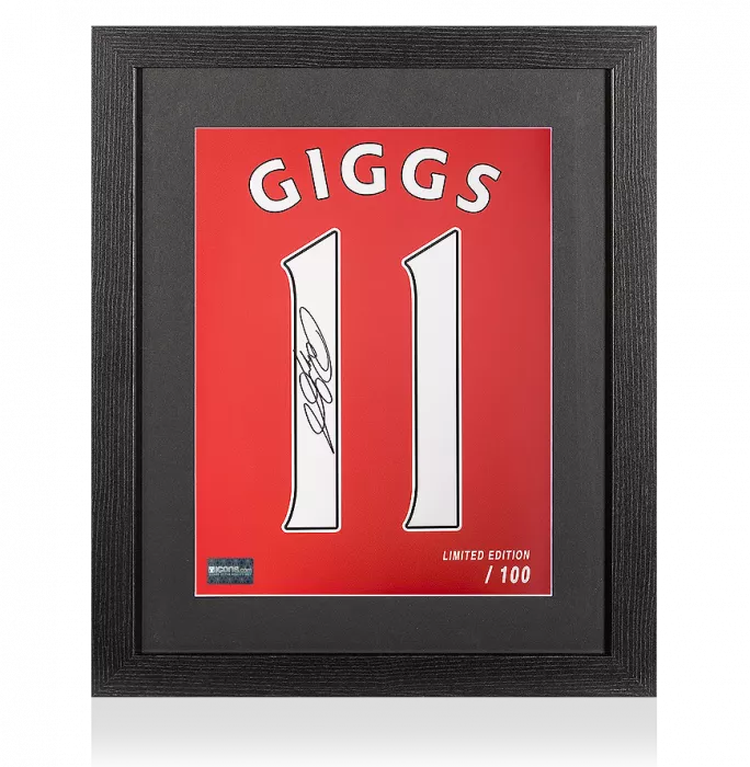Ryan Giggs Signed Manchester United Home Shirt Print In Black Wooden Frame: Limited Edition 'Giggs 11'