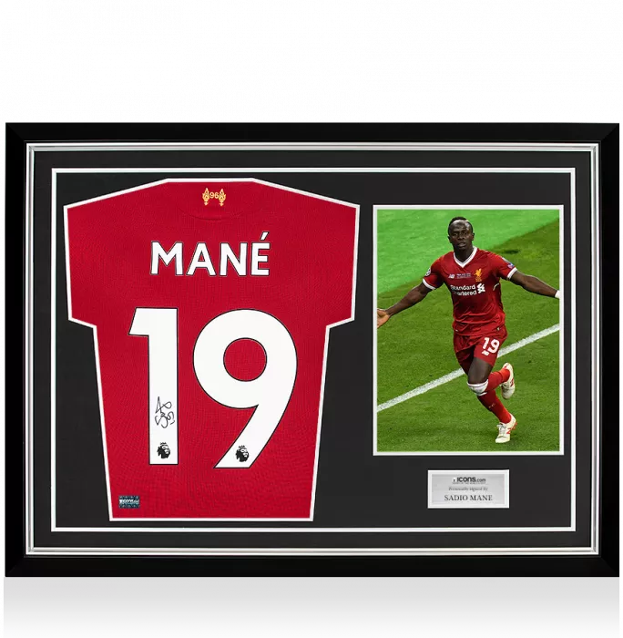 Sadio Mane Back Signed Liverpool 2017-18 Home Shirt In Hero Frame: Option 2