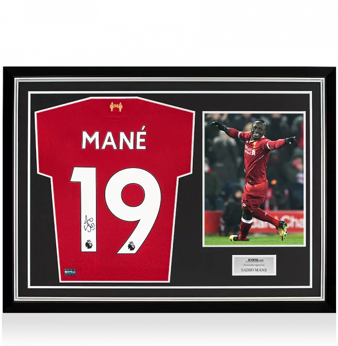 Sadio Mane Back Signed Liverpool 2017-18 Home Shirt In Hero Frame: Option 1
