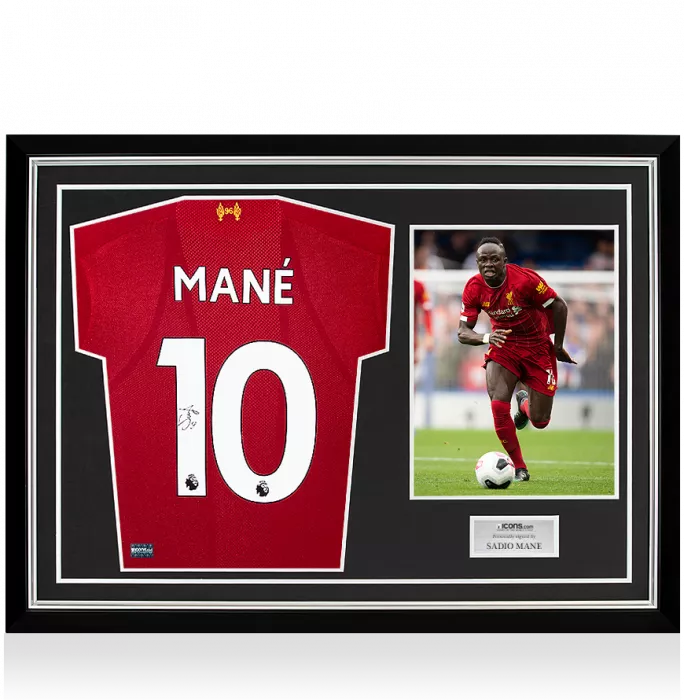 Sadio Mane Back Signed Liverpool 2019-20 Home Shirt In Hero Frame: Option 1