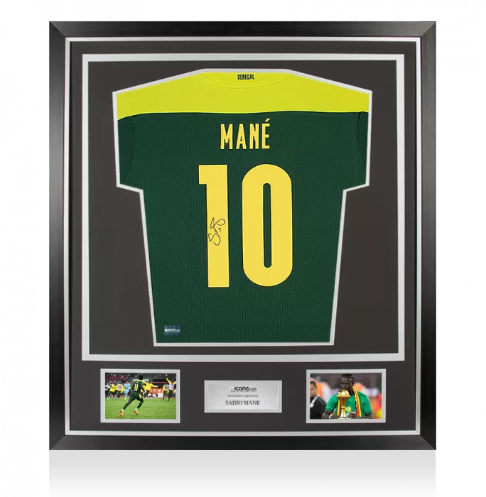 Sadio Mane Back Signed Senegal 2021-22 Away Shirt In Classic Frame