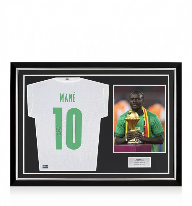Sadio Mane Back Signed Senegal 2021-22 Home Shirt In Hero Frame: Option 1
