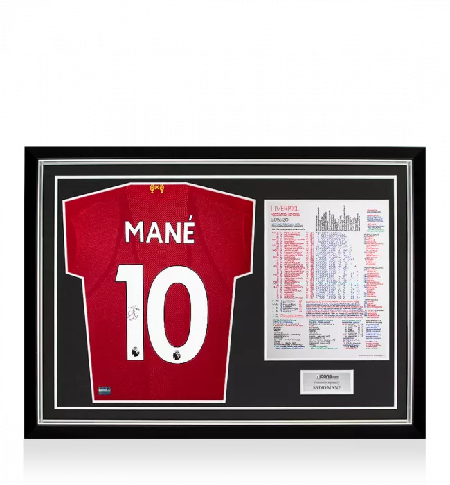 Sadio Mane Signed Liverpool 2019-20 Home Shirt In Commentary Chart Frame