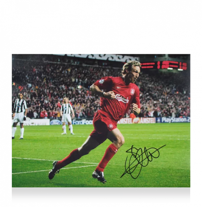 Sami Hyypia Signed Liverpool FC Photo In Black Wooden Frame: UEFA Champions League Goal Vs Juventus