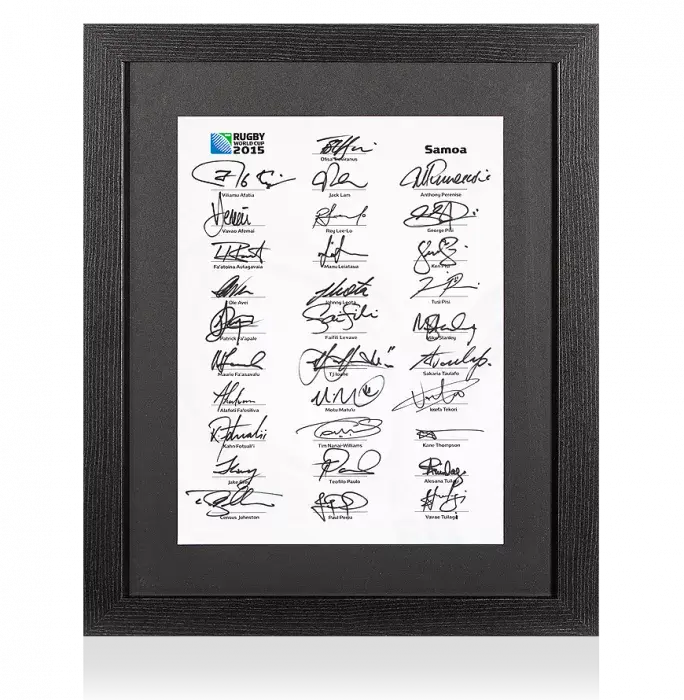 Samoa Rugby World Cup 2015 Squad Signed Card In Black Wooden Frame: Signed By 31