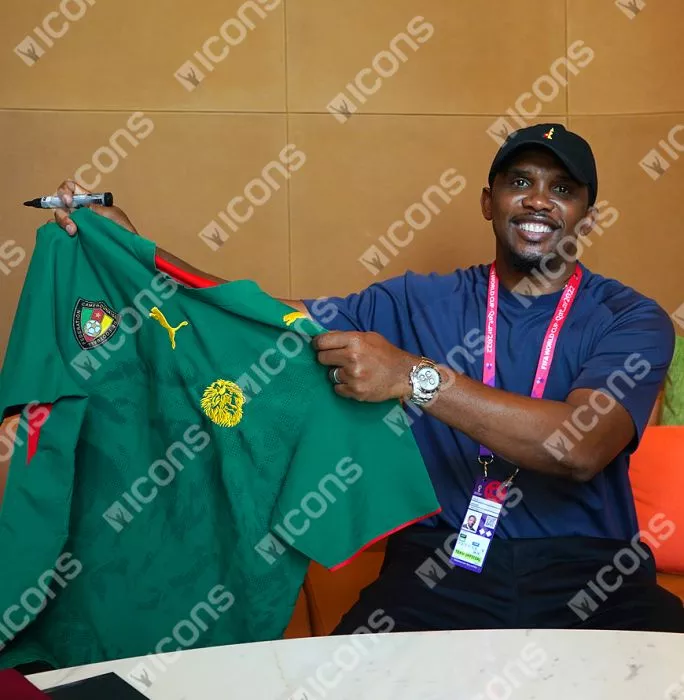 Samuel Eto’o Front Signed Cameroon 2006-08 Home Shirt In Classic Frame
