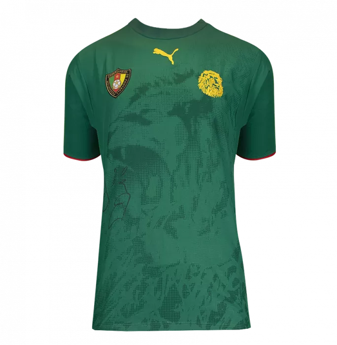 Samuel Eto’o Front Signed Cameroon 2006-08 Home Shirt: Signed On The Side In Classic Frame