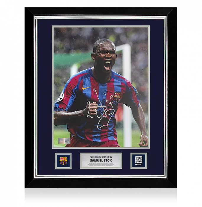 Samuel Eto’o Official FC Barcelona Signed and Framed Photo: 2006 UEFA Champions League Final Goal