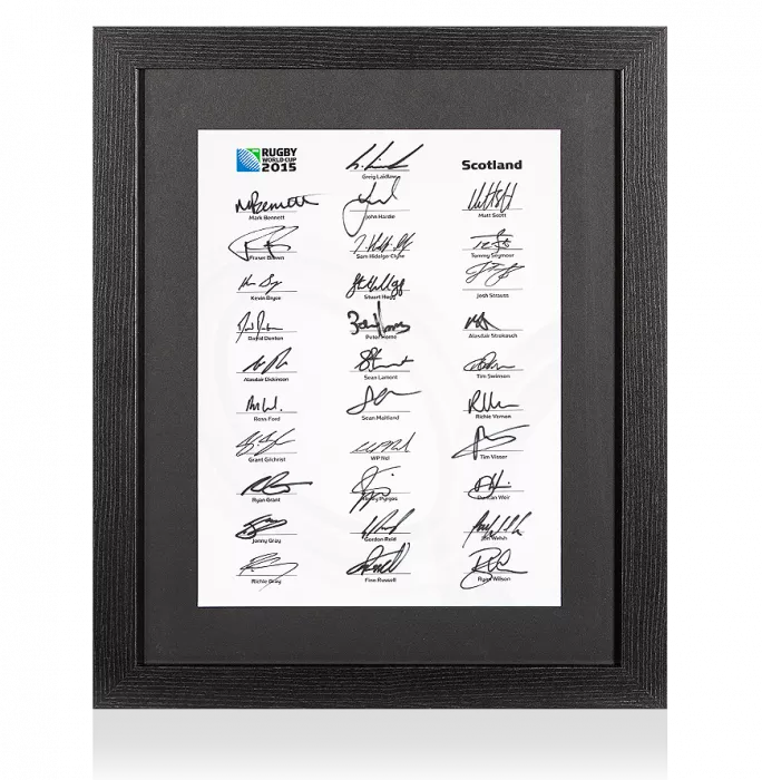 Scotland Rugby World Cup 2015 Squad Signed Card In Black Wooden Frame: Signed By 31